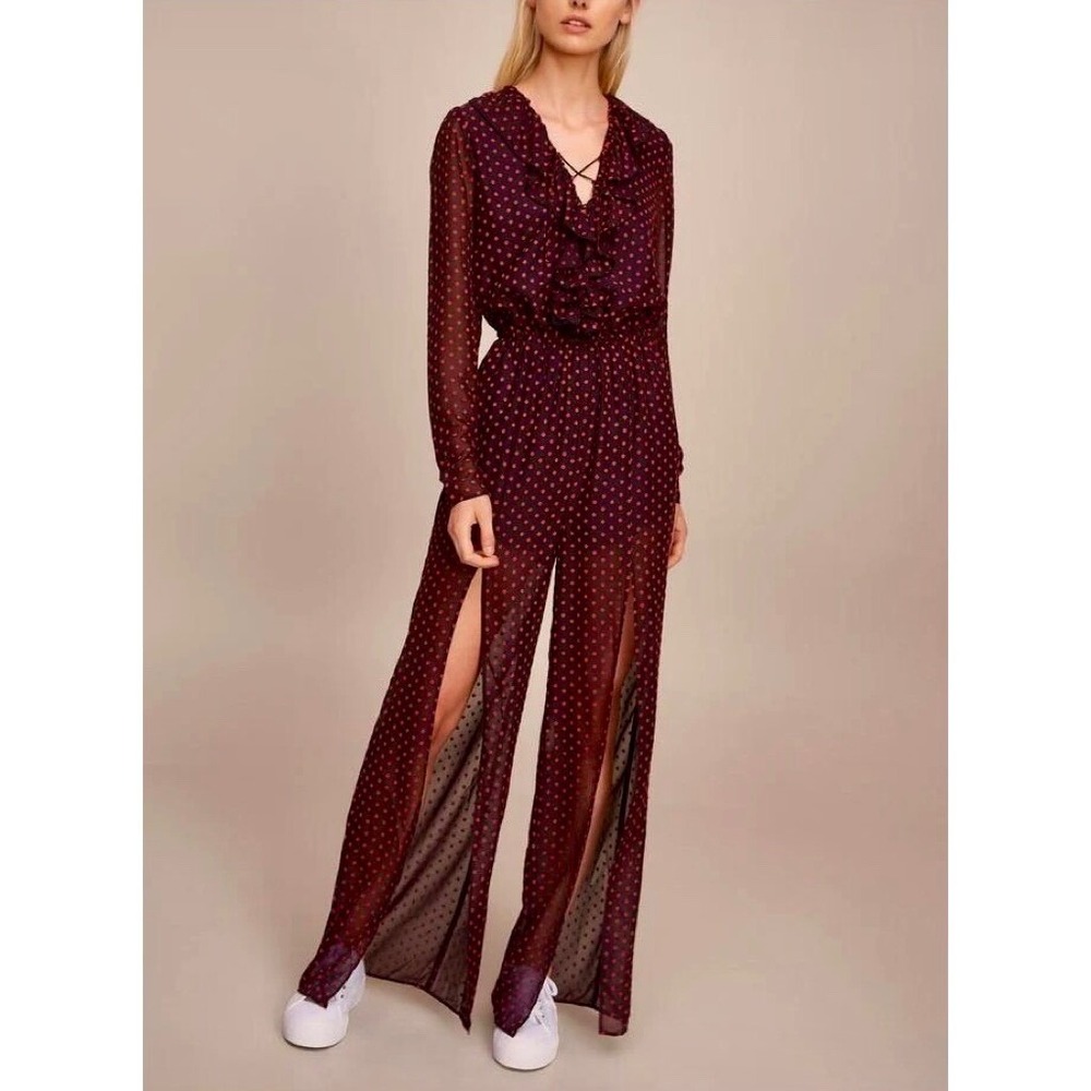 NWT!! THE FIFTH LABEL Titania Jumpsuit Black Red Clip Dot Dots Ruffle X-Small